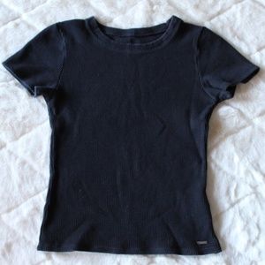 Black Waffle Knit Baby Tee- Hollister